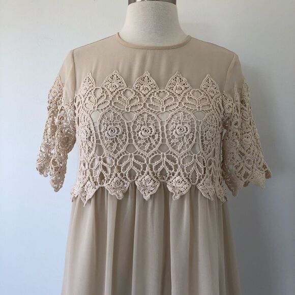 Miss Selfridge Beige Lace Empire Tunic Mini Dress Women Size 2 Romantic Lace - Picture 3 of 10